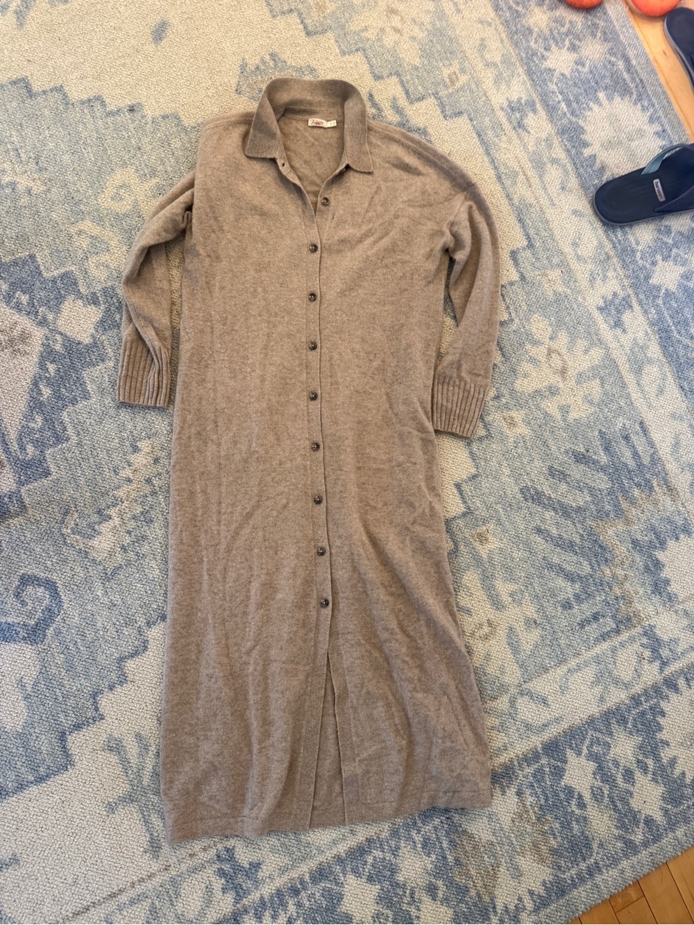 Faherty Long Button-Front cashmere  Dress in Taupe